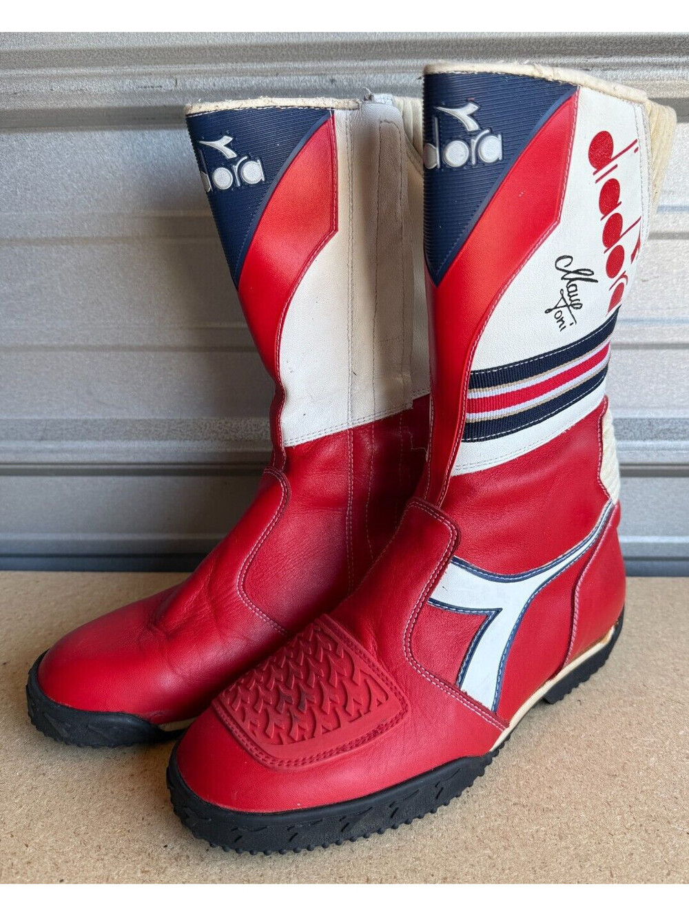 VTG Diadora RED WHITE BLUE USA Motorcyble Boots Mens Sz 8 40 D